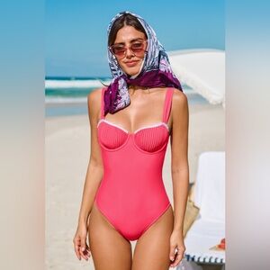 CUPSHE Neon Punch Pink One-Piece Swimsuit NWT size medium